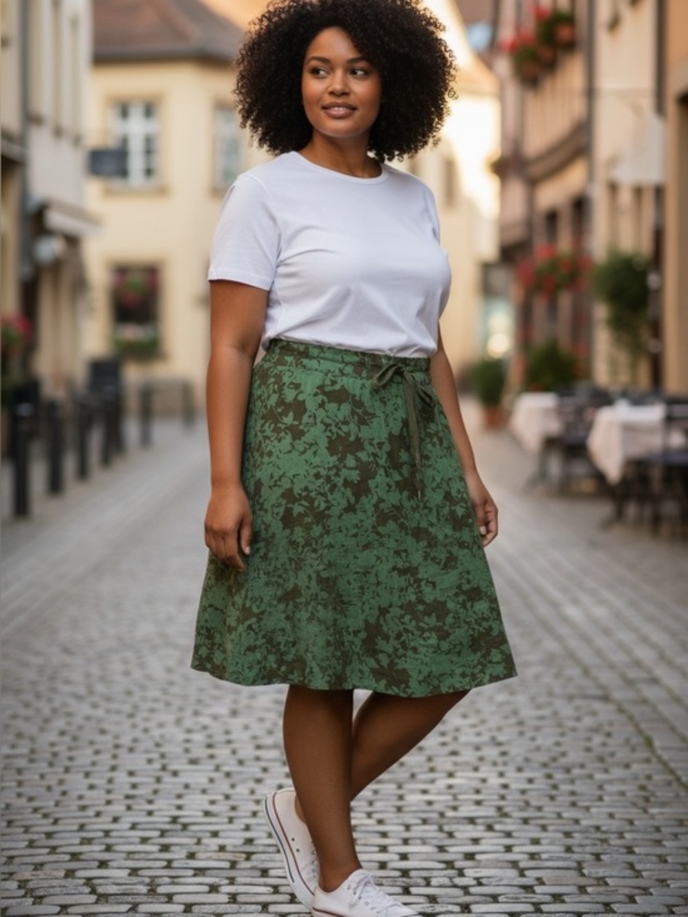 Eddie Bauer Green Floral Tie-Waist A-Line Skirt Dress n size xlg